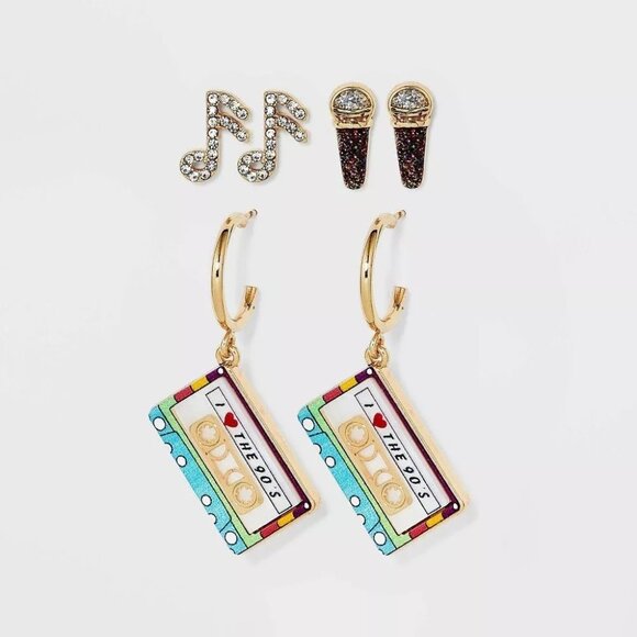 BaubleBar Jewelry - SUGARFIX by BaubleBar Straight to Tape Music Themed Earrings 3 Pairs Total NEW